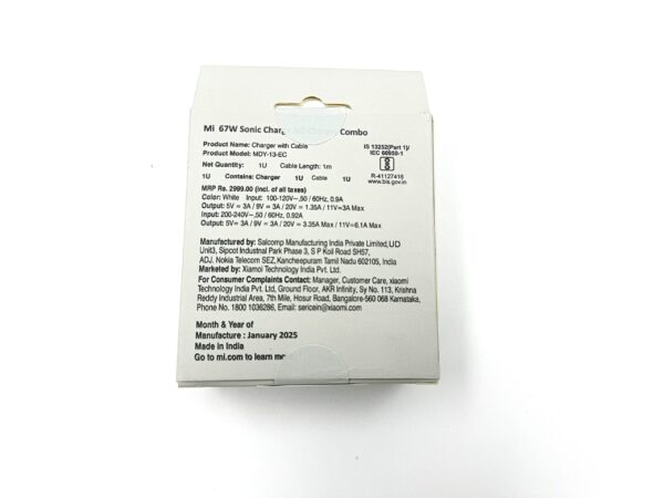 Xiomi 67W Sonic charge 3.0 Charger Combo with Cable - Image 3