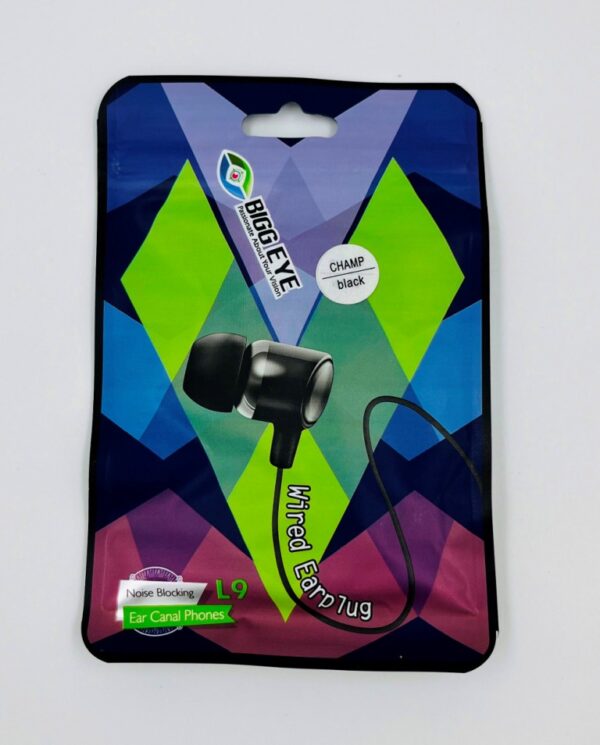 Bigg Eye L9 Wired Earplug – Noise-Blocking Ear Canal Phones (Champ Black) - Image 3