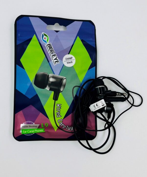 Bigg Eye L9 Wired Earplug – Noise-Blocking Ear Canal Phones (Champ Black)