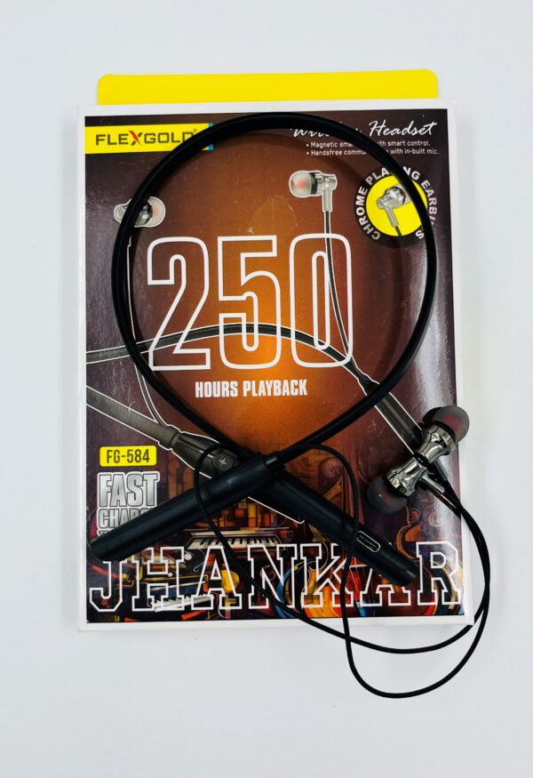 FLEXGOLD FG-584 Jhankar Wireless Neckband Headset – 250 Hours Playback | Chrome Plated Earbuds | Fast Charging