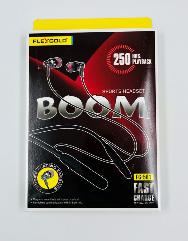 FLEXGOLD FG-581 BOOM Sports Wireless Headset – 250 Hours Playback | Chrome Earbuds | Fast Charging - Image 3
