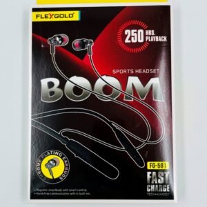 FLEXGOLD FG-581 BOOM Sports Wireless Headset – 250 Hours Playback | Chrome Earbuds | Fast Charging