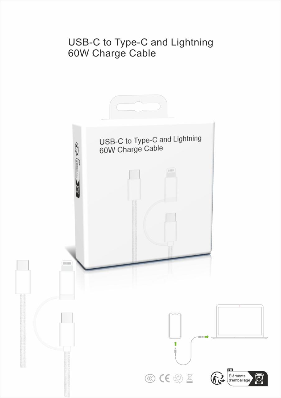 USB-C TO TYPE-C AND LIGHTNING 60W CABLE
